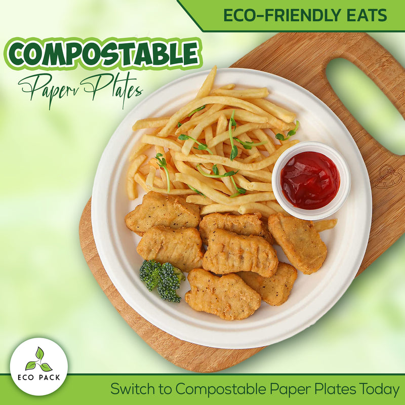 Compostable 10" Heavy Duty Disposable Paper Plates [125 Pieces]