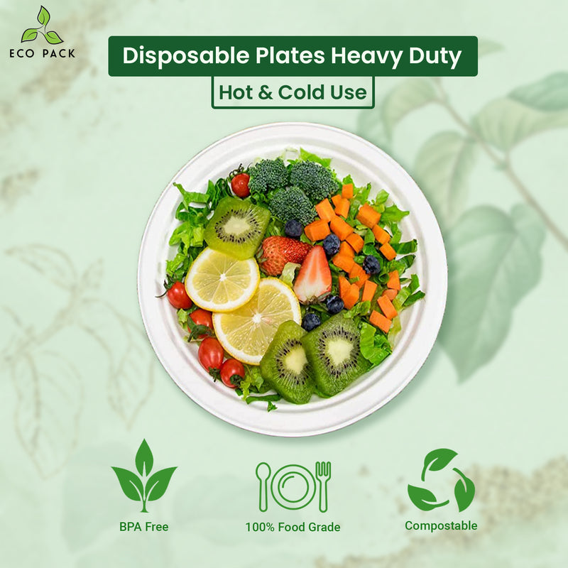 Compostable 9" Heavy Duty Disposable Paper Plates [125 Pieces]