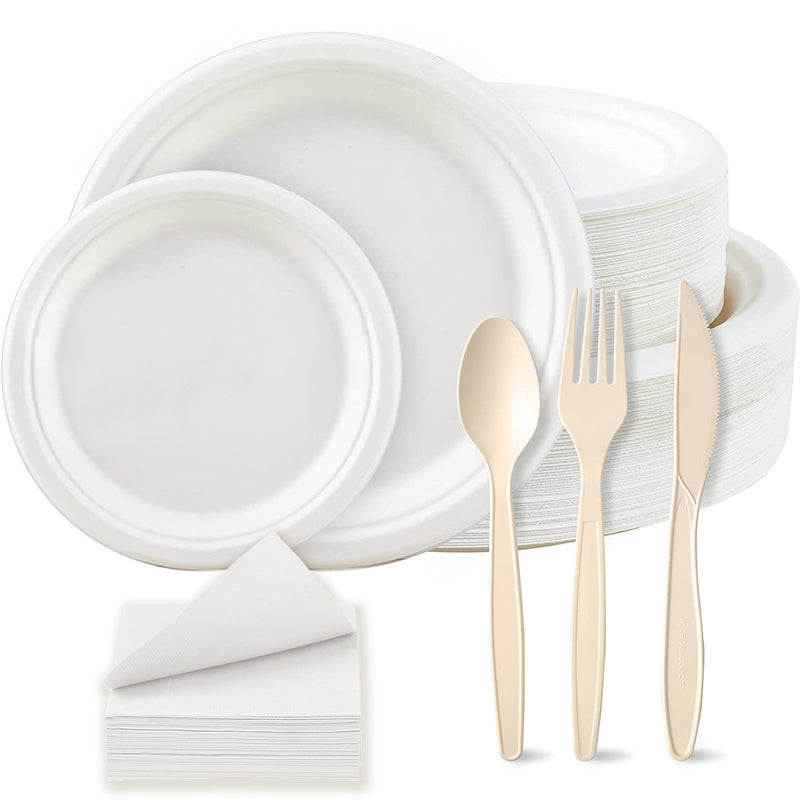 Biodegradable Paper Plates Combo Pack with Utensils