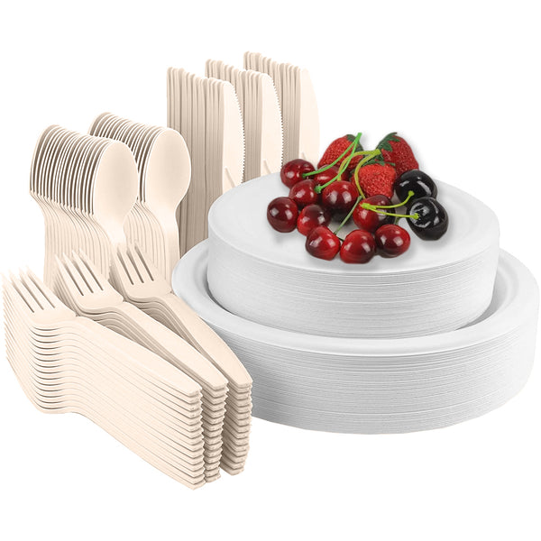 Biodegradable Paper Plates Combo Pack with Utensils