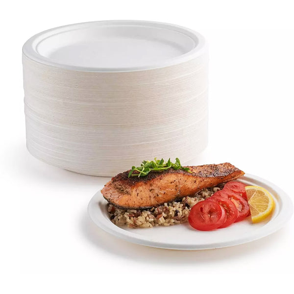 Compostable 9" Heavy Duty Disposable Paper Plates [125 Pieces]