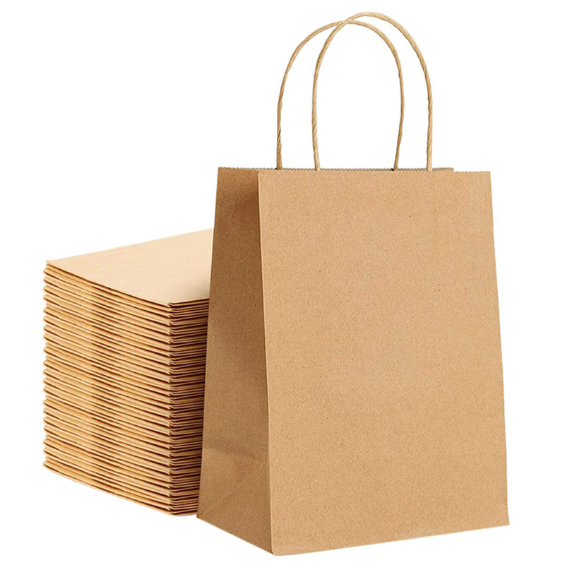 Plain Brown Kraft Paper Bags with Handles - 10" x 5" x 13" | 100 Pack