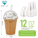 Disposable Clear Plastic Cup with Dome Lid & Plastic Straws | 100 Sets - 12 oz.